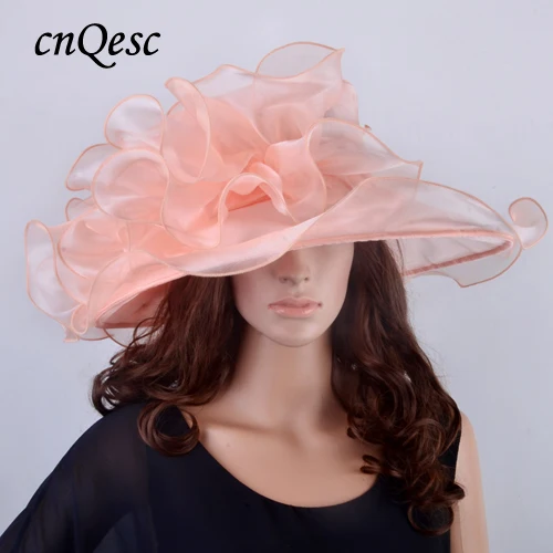 NUDE PINK Новинка, светло-зеленые шляпы с широкими полями, из органзы, с кристаллами, для церкви, для Кентукки, Дерби, свадебные женские шляпы, для гонок - Цвет: NUDE PINK