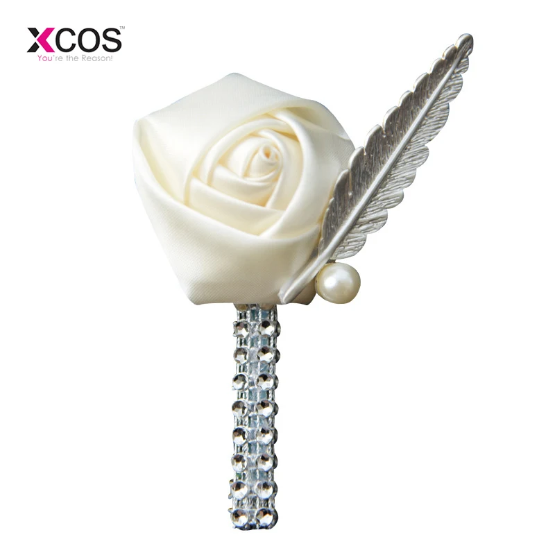 Xcos Ivory Rose Crystal Pearl Wedding Prom Corsage Ceremony Flower Boutonnieres Groom Groomsmen Buttonhole Boutonniere |
