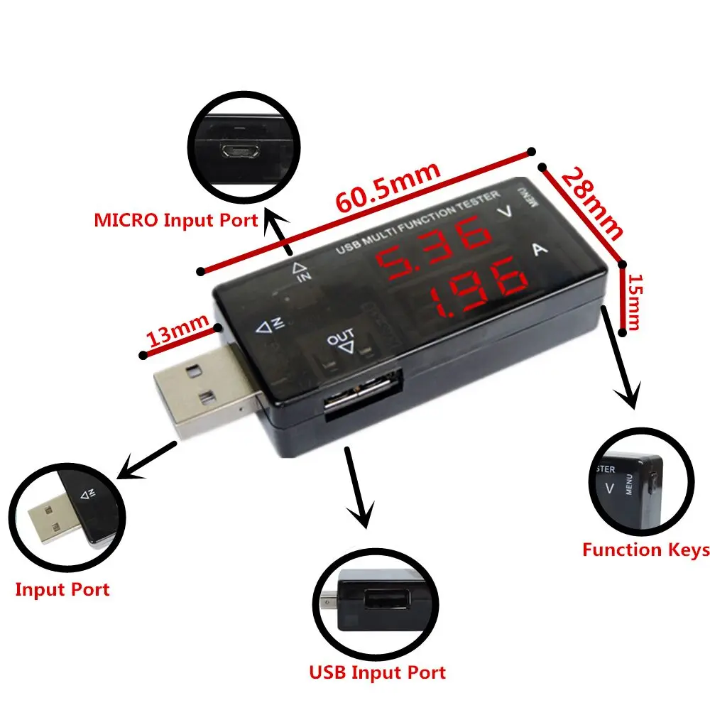 Многофункциональный USB тестер с цифровым дисплеем 4-30 в миниатюрный измеритель