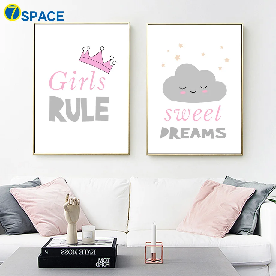 Cartoon Crown Sweet Cloud Wall Art Canvas Painting Nordic Posters And Prints Pictures Kids Room Girls Decor | Дом и сад