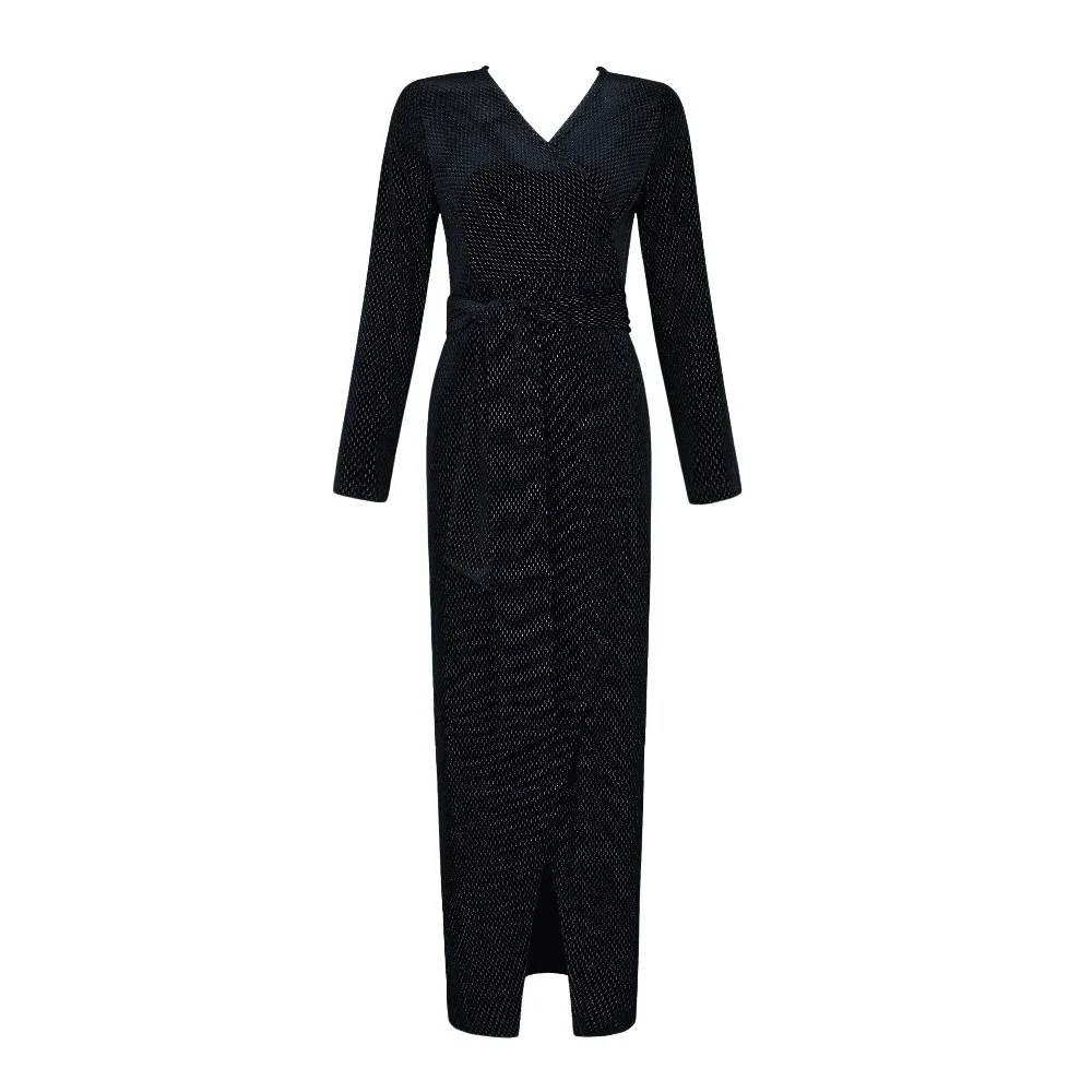 Женское сексуальное Элегантное Черное Бандажное длинное платье 2018 новое с v