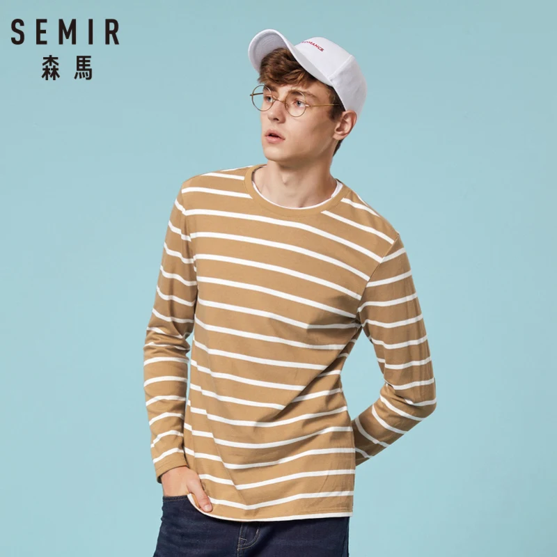 SEMIR для мужчин 100% Хлопковая полосатая футболка с длинным рукавом Классические в