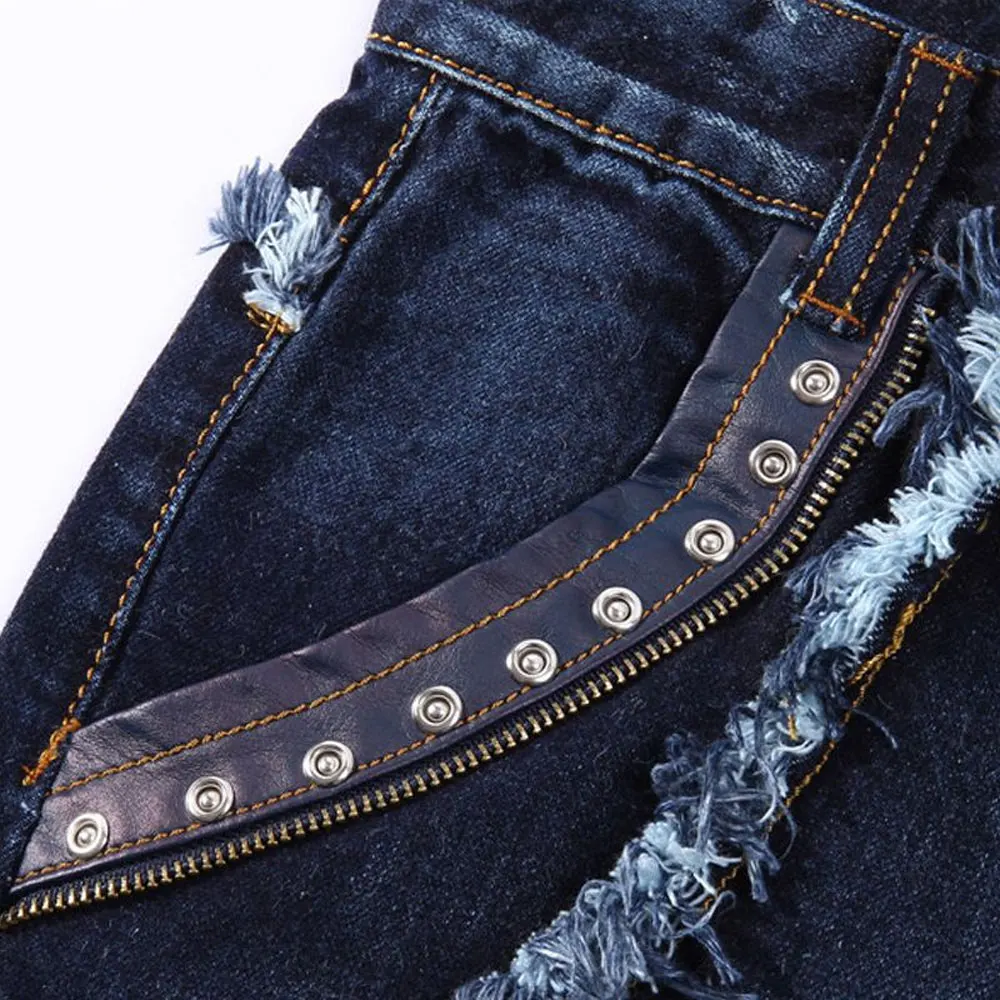 Мужские джинсовые брюки лоскутные байкерские джинсы 2016 брендовые уличные