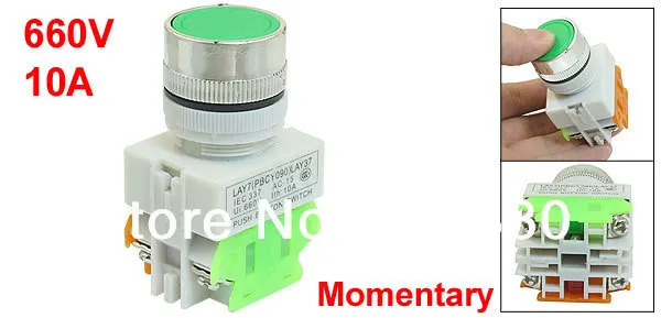 LAY7 11 AC 660V 10A DPST 4 Винтовая клемма Зеленый сигнал Мгновенный кнопочный