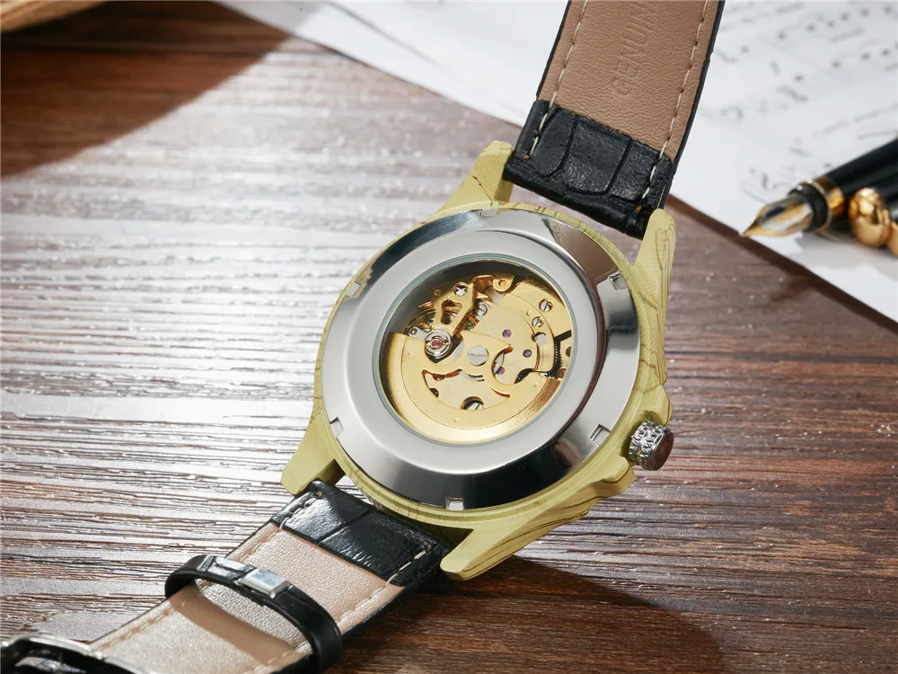 Мужские часы SEWOR автоматические механические в стиле милитари с кожаным скелетом
