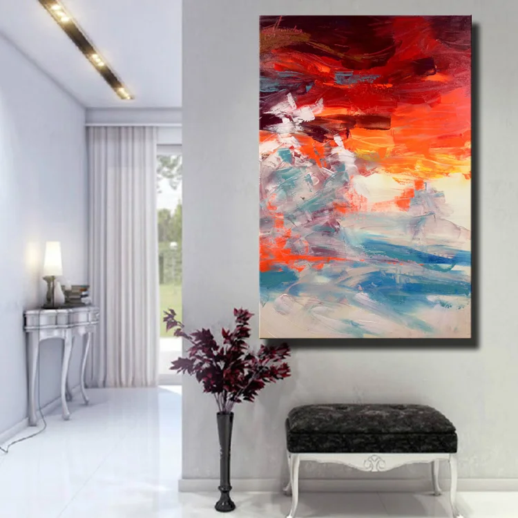 Художественная красно-синяя настенная Картина на холсте Ручная роспись