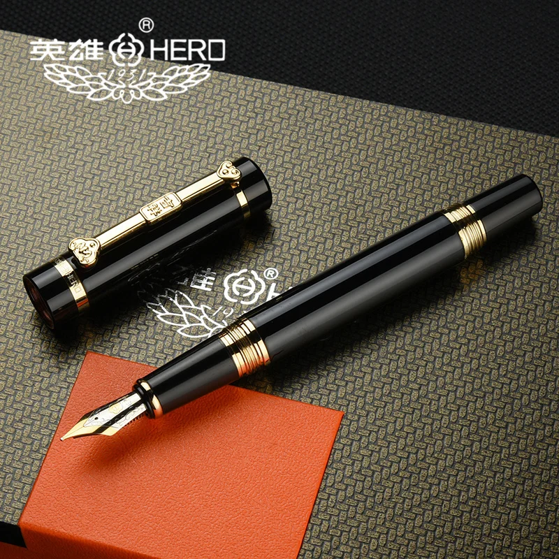 Ручка Hero pen 1070 с зажимом из черного золота Офисная Подарочная коробка иридиевые