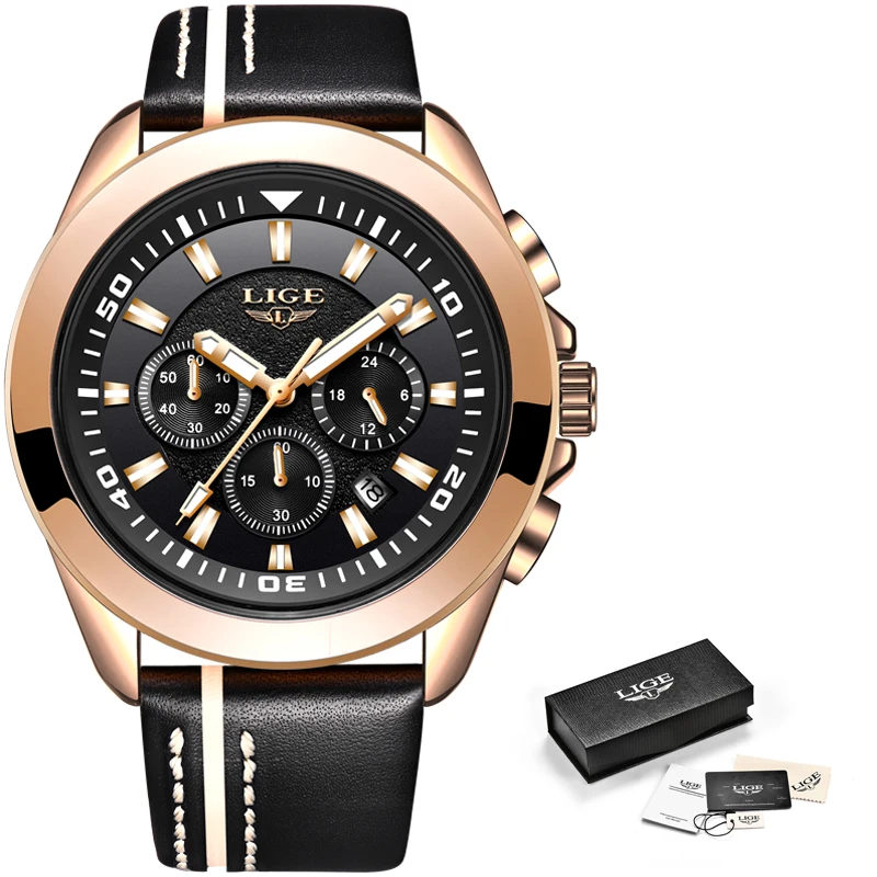LIGE Новый Для мужчин часы модные роскошные кварцевые наручные мужские