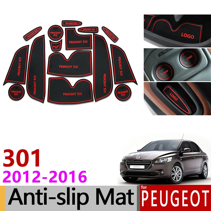 Противоскользящие резиновые коврики с прорезями для ворот чашек Peugeot 301 2013 2016