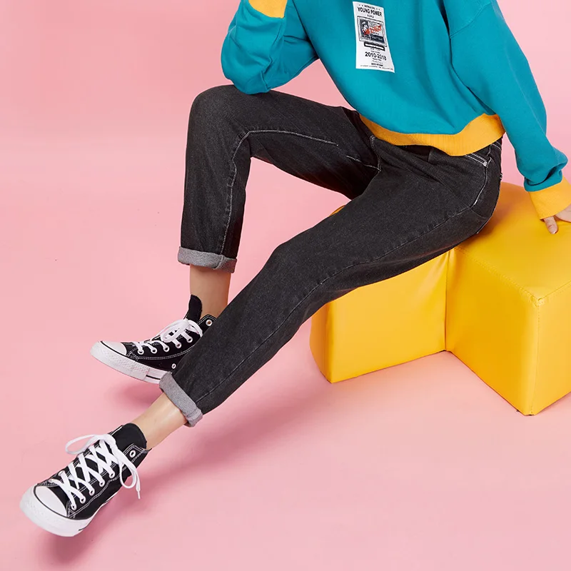 LEIJIJEANS новинка брюки талия низкая эластичная свободные Харлан длинные джинсы