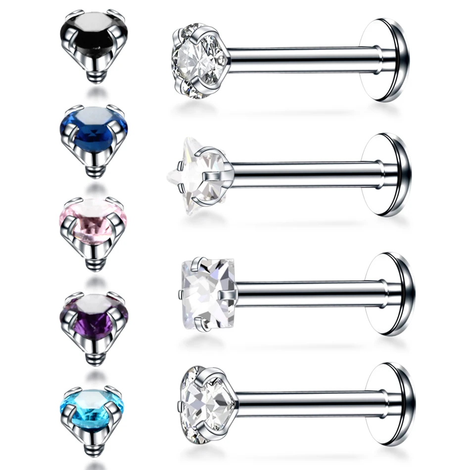 

1PC Steel Prong Set Zircon Ear Helix Stud Crystal Cartilage Piercing Tragus Earring Labret Monroe Ring Lip Piercing Jewelry 16G