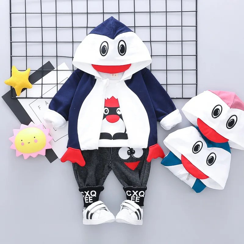 3PCS Boys Clothing set Cotton Spring Baby Clothes Autumn Casual Penguin Pattern Outfits Infant Sportwear Kids Suit Costume | Детская