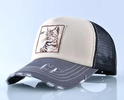 Beige Cat Кепка мужская мода Патч бейсболка Волк вышивка Хип-Хоп кепки воздухопроницаемой сетка Бейсболки Мужчины Женщины Летний Водитель Грузовика кепки козырек - Цвет: Beige Cat