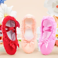 girls soft canvas ballet slippers lace ballet dance shoes pink for kids