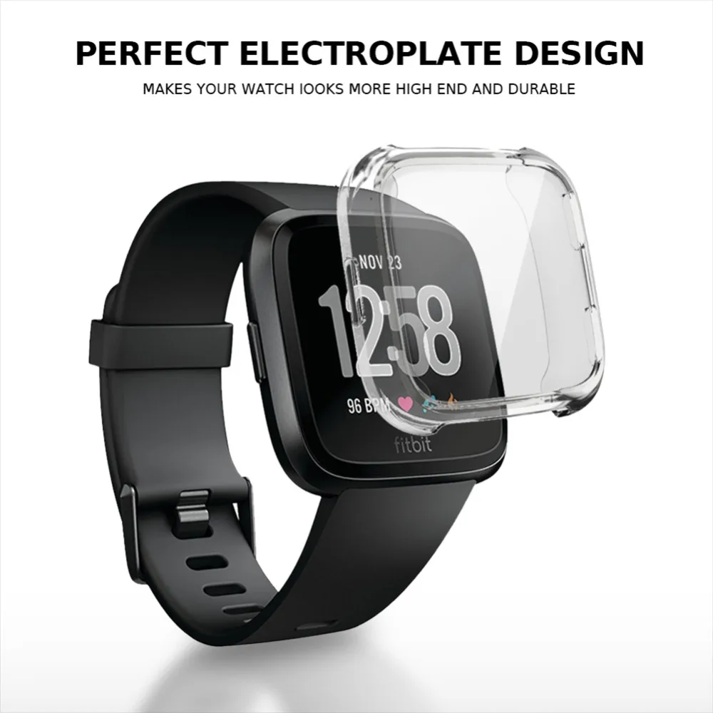 TPU Replacement Screen Protector Compatible with Fitbit Versa Smartwatch Cases Soft Plated Case Protective Full Shell Cover