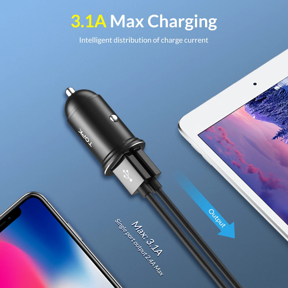 Автомобильное зарядное устройство TOPK Mini с двумя USB-портами 3 1 А | Мобильные