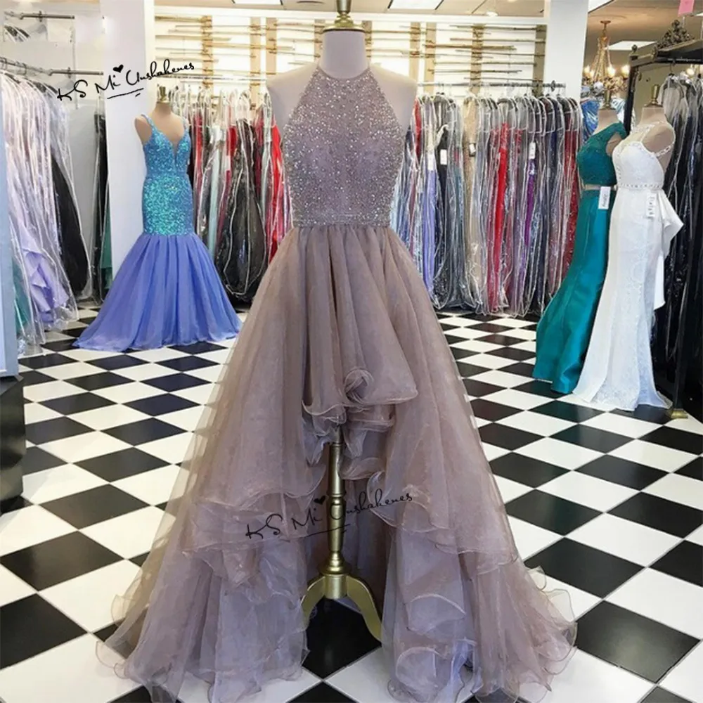 Коричневые платья на выпускной 2019 органза бисер Vestido de Formatura дизайнерские