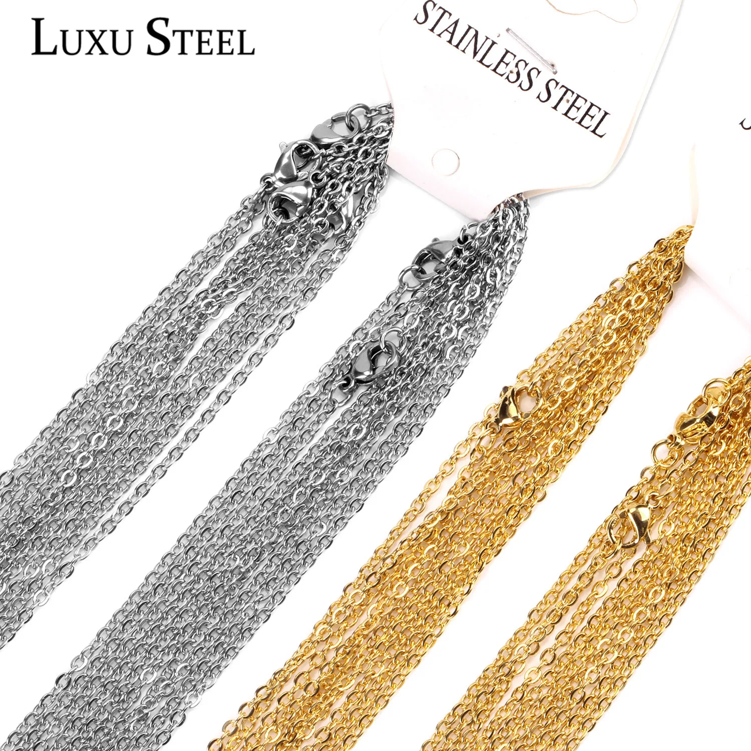 : LUXUSTEEL золотая цепочка ожерелье 10 шт./лот 2 мм/1 мм нержавеющая сталь Rolo кубинская