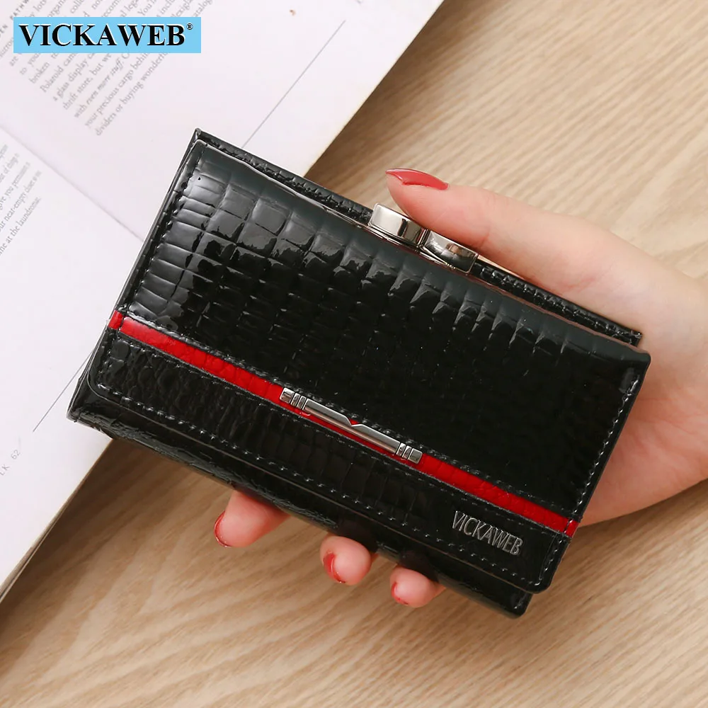 Women Black Wallet VICKAWEB, маленький кошелек для женщин, из кусков, натуральная кожа, Женский кошелек, женские кошельки, для девушек, на каждый день, для женщин, на молнии и застежке, кошелек - Цвет: Women Black Wallet