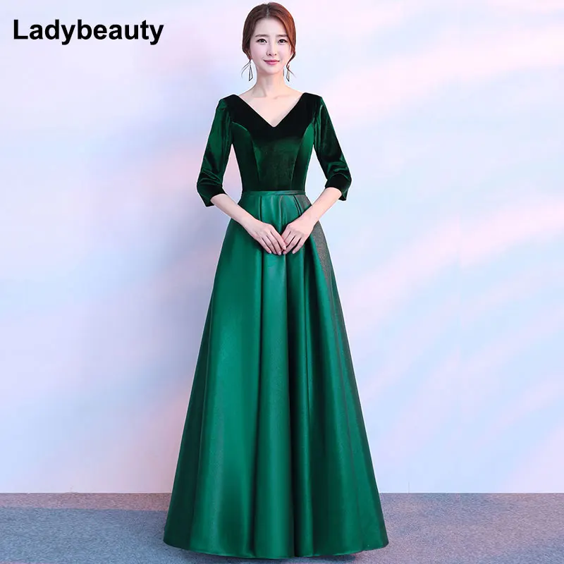 Женское вечернее платье с длинным рукавом и V образным вырезом|formal evening gowns|long formal