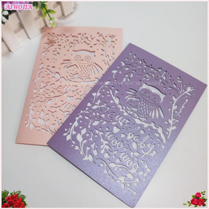 30pcs Laser Cut Wedding Invitation Card Flower and owl Paper Decoration 7ZSH187 | Дом и сад