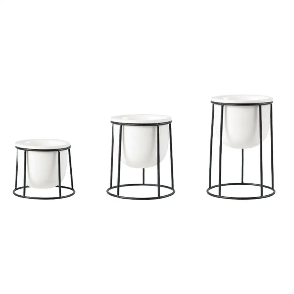Black Rack White Pot OOTDTY скандинавские классические керамические цветочные горшки и геометрические Круглые Железные стойки с антикоррозийным держателем для украшения дома - Цвет: Black Rack White Pot