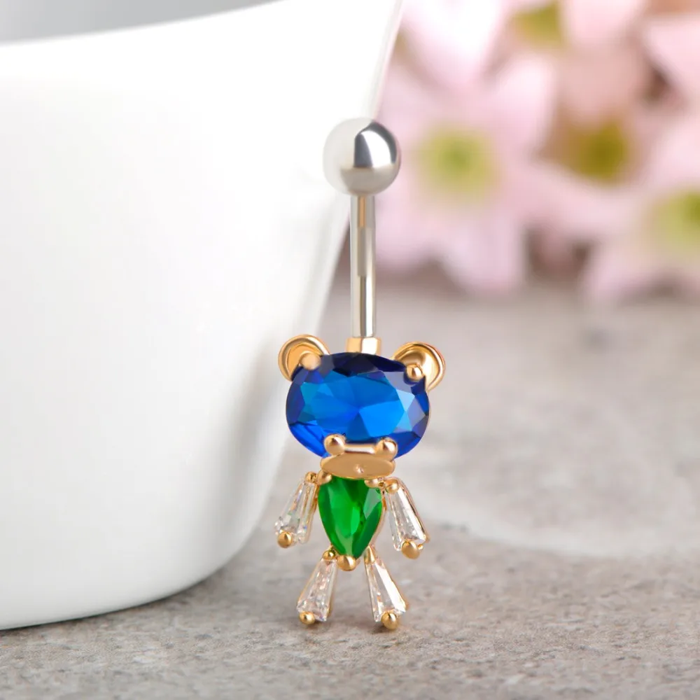 Пупок Funmor медный с фианитом в форме медведя пикантное украшение для пупка из