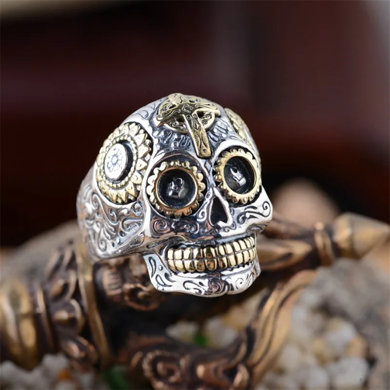 

BESTLYBUY 100% Real 925 Sterling Silver Vintage Rings for Women Men Lovers Punk Fashion Cool Jewelry Skull Ring Bijoux