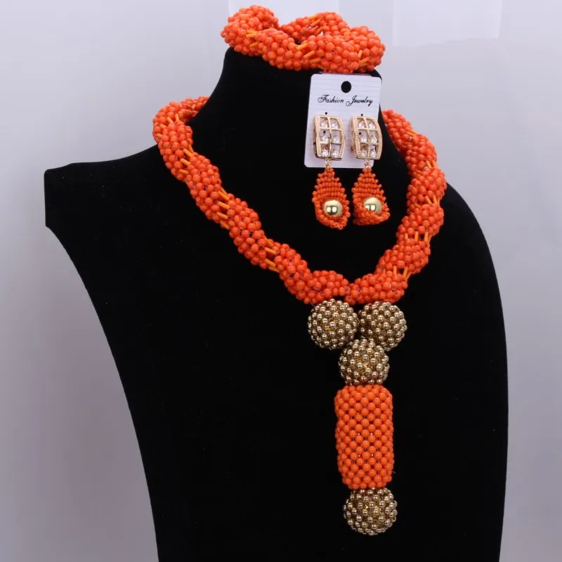 Набор ювелирных изделий из бисера и оранжевый цвет 2017|necklace earrings bracelet|beaded jewelry