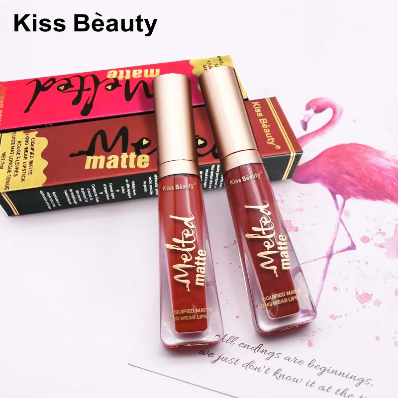 Kiss Beauty матовый Водонепроницаемый Жидкий блеск для губ телесного цвета