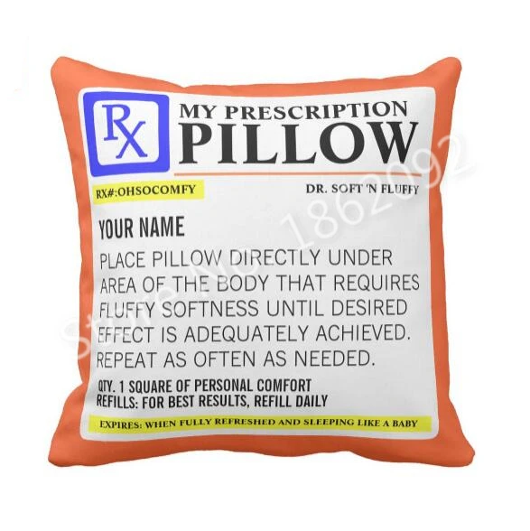 

Funny My Prescription Pillow Case Novelty Personalised Prescription Label Cushion Cover Soft Creative Quirky Custom Name Gifts