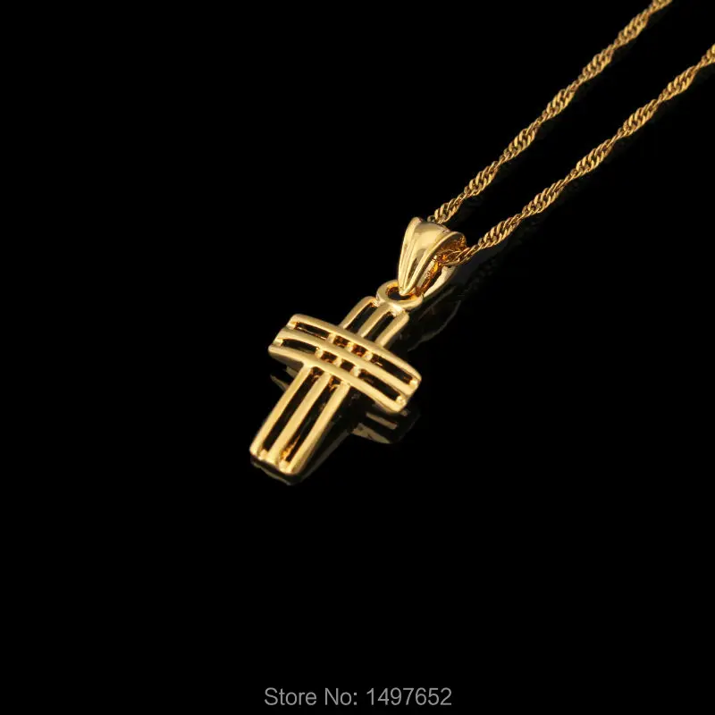 Роскошная классическая подвеска крест для женщин цепочка из 18 каратного золота с