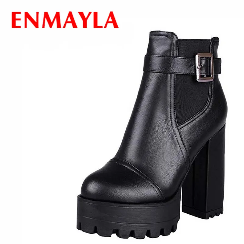 Женские ботинки на платформе ENMAYLA красные черные желтые ботильоны высоком