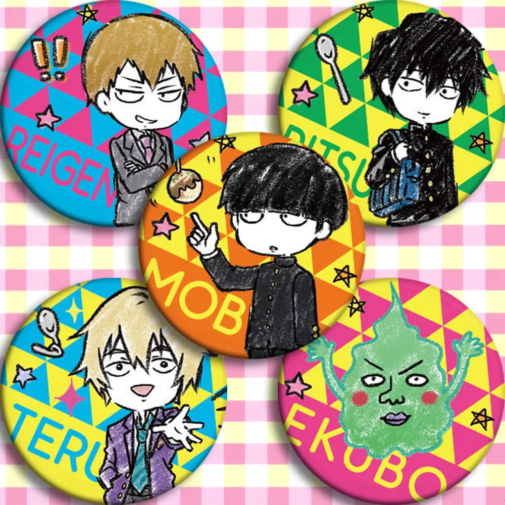 

Anime mob psycho 100 REIGEN MOB Cosplay Badge Cartoon Collection Bags Badges For Backpacks Button Clothes Brooch Pins gifts