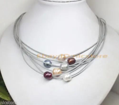 

7pcs mix color drop Freshwater pearl pendant necklace 17" fashion jewelry