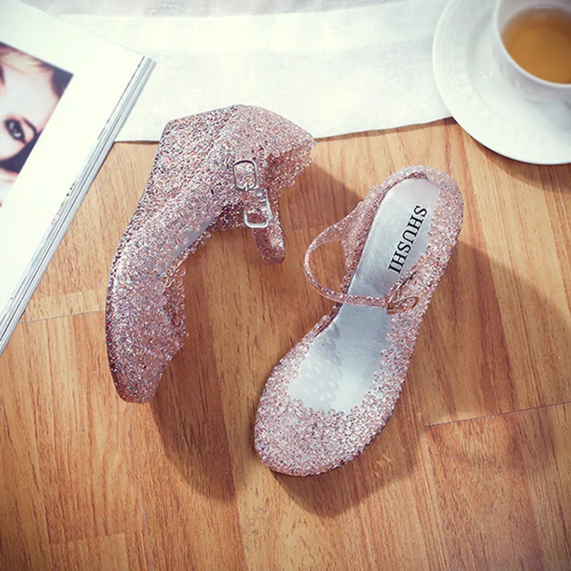 Женские прозрачные сандалии на танкетке с ремешком и пряжкой 2019|Боссоножки