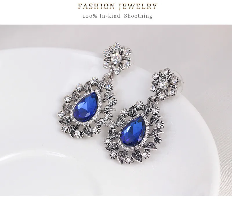 Женские винтажные серьги Ajojewel синие капли с кристаллами стразы