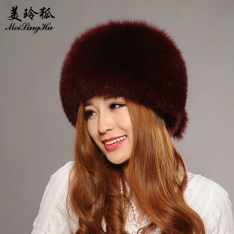 New 2017 Real Fox Fur Winter Hat for Women Fahsion Solid Genuine Natural Fur Thick Female Cap Men's Hat Warm Beanies Cap