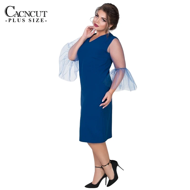 CACNCUT 2019 4XL 5XL летнее женское повседневное 6XL кружевное платье большого размера с V