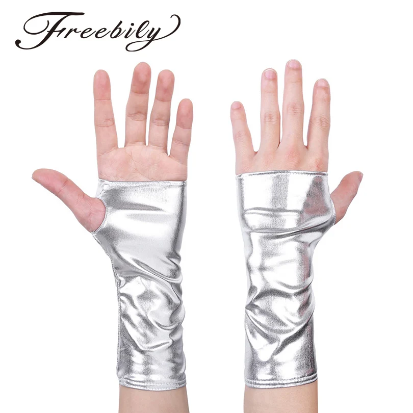 1 пара женские Мини-перчатки из лакированной кожи без пальцев | Аксессуары для