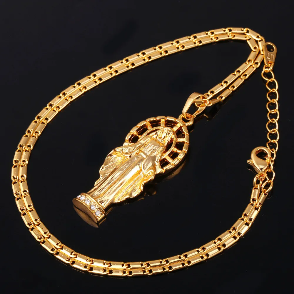 U7 Позолоченный Дева Марии Кулон С Цепочкой Ожерелье Для Женщин/Мужчин Христианские Ювелирные Украшения P595