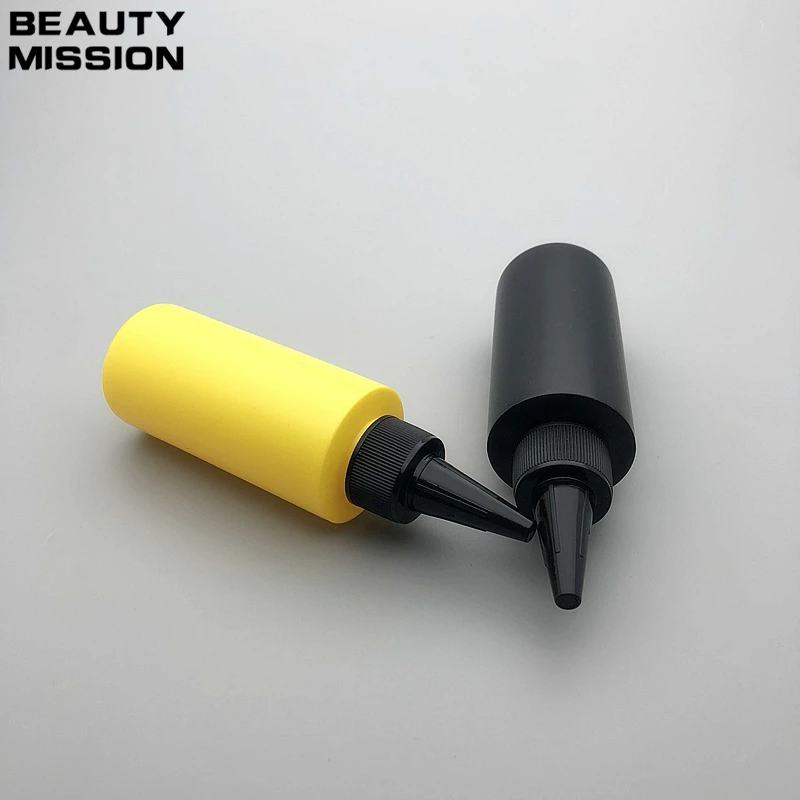 Beauty Mission 100 мл 48 шт./лот пустая пластиковая бутылка Черная/желтая с черными