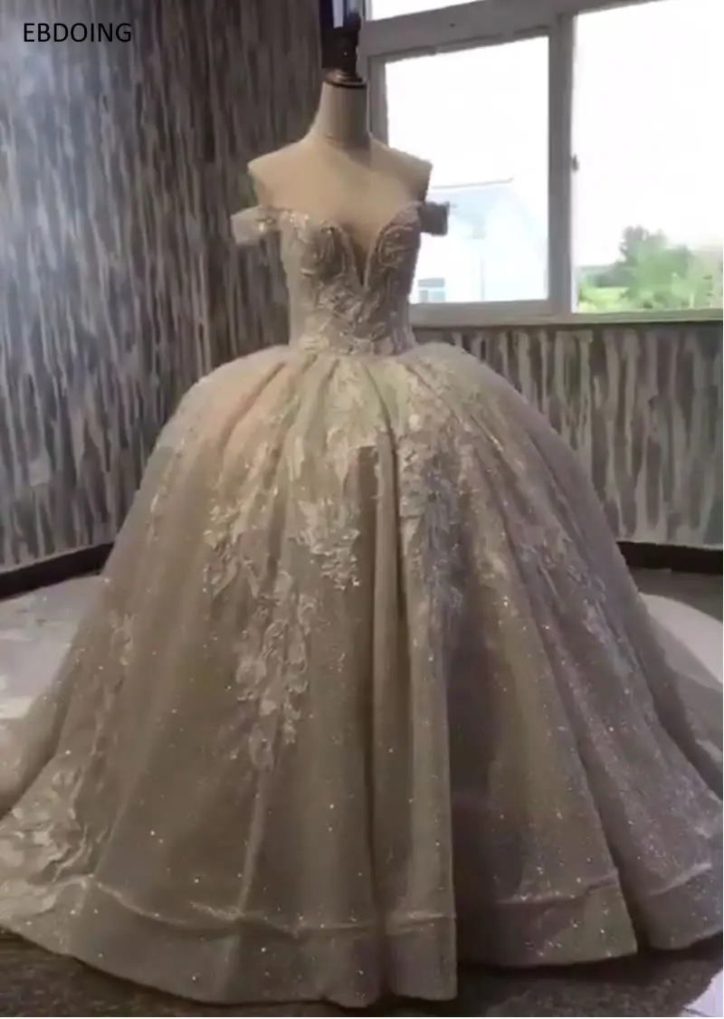 Real Photo Vestidos De Novia Ball Gown Wedding Dress Sweetheart Neckline Short Sleeves Royal Train Lace Up With Beaded | Свадьбы и