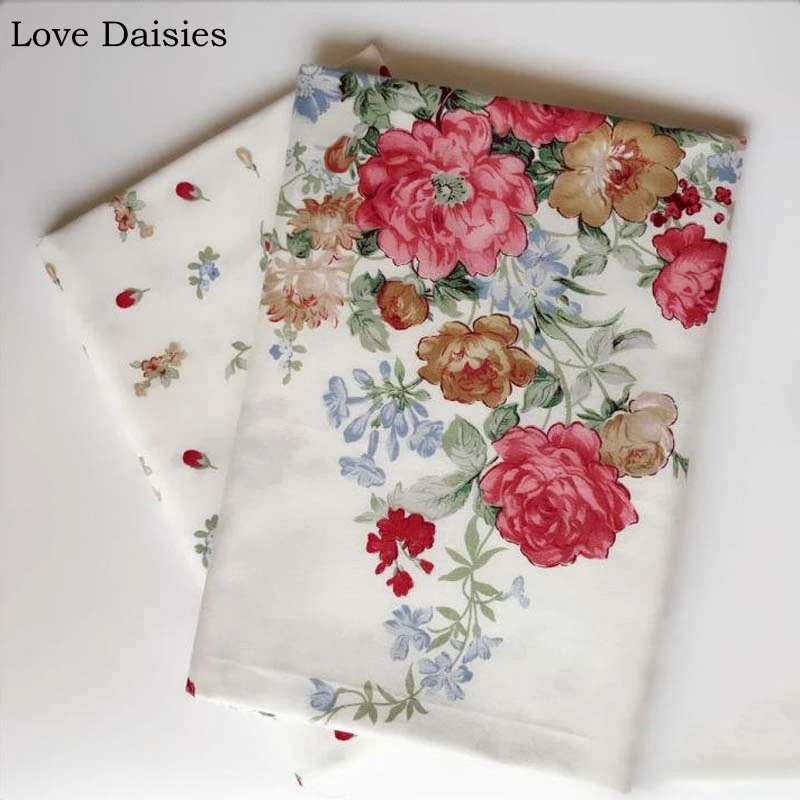 Саржевая ткань из 100% хлопка белая большая красная коричневая синяя цветочная для