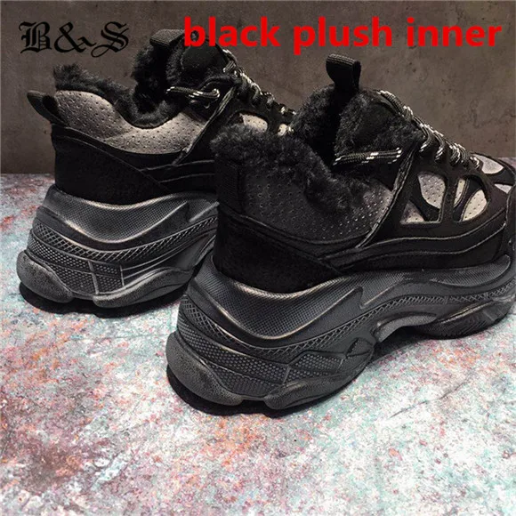 black plush inner Г., черные и уличные женские зимние теплые плюшевые ботинки на скрытой платформе с высоким каблуком обувь в стиле ретро на толстой подошве в Королевском Стиле - Цвет: black plush inner