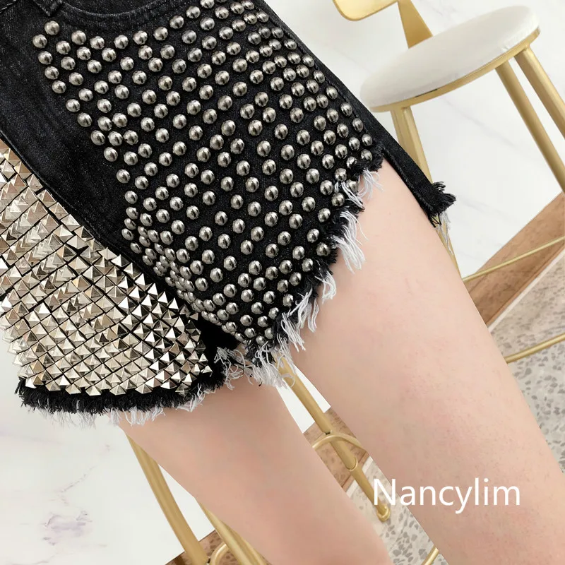 Женские ковбойские шорты Nancylim Асимметричные с заклепками и высокой талией