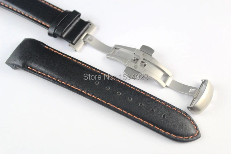 22mm T035407A T035410 High Quality Silver Butterfly Buckle Orange Stitched Black Smooth Genuine Leather Watchband For T035 Strap