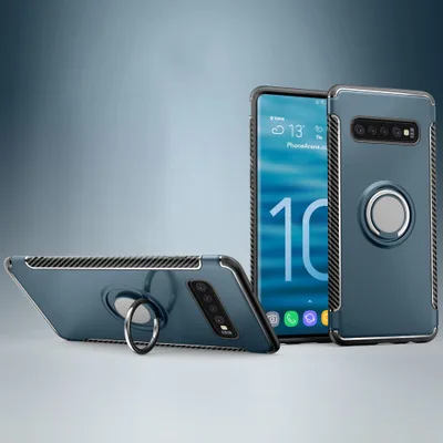 Для Samsung Galaxy S10 Plus Чехол Жесткий ПК + силикон с подставкой Кольцо Магнит гибридный