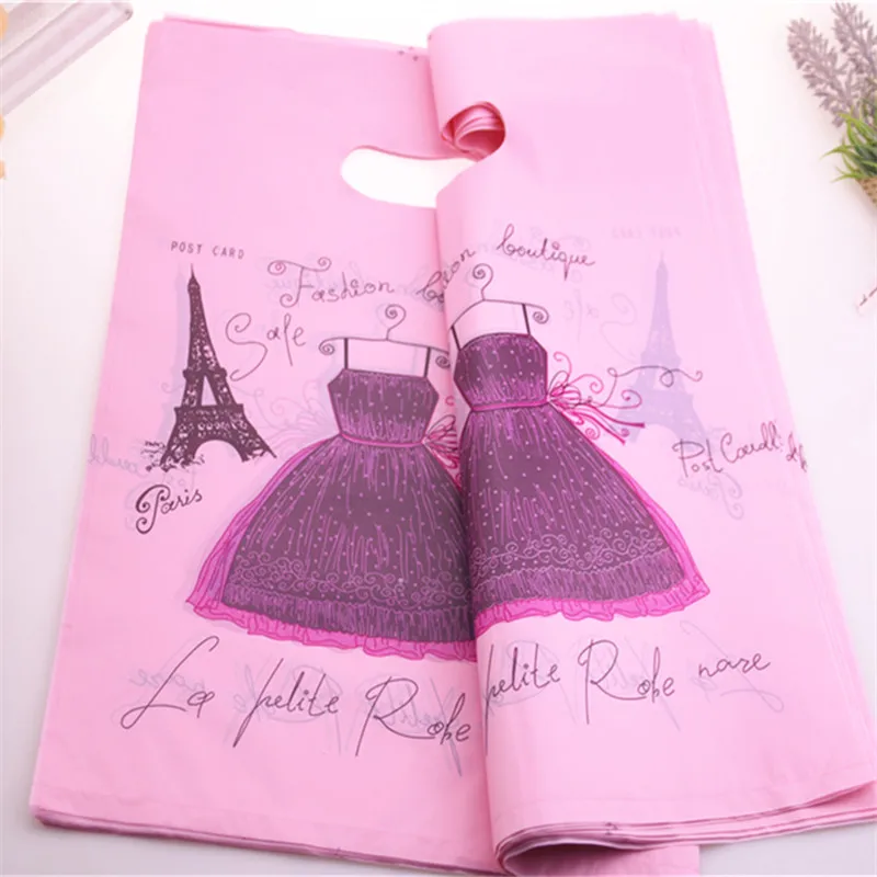 New Design Wholesale 100pcs/lot 25*35cm Luxury Pink Fashion Loutique Plastic Shopping Bags For Clohting Large Wedding Packaging | Дом и сад