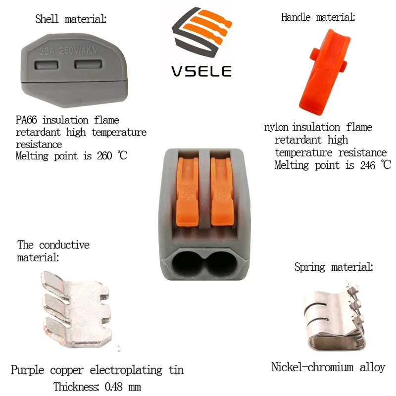 VSELE 30 шт./лот VSE-412-A провода разъемы 2p Тип штекера пружинный зажим 222-412 мини